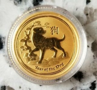 2018 1/10 Oz Gold Lunar Year Of The Dog Australia Perth.  9999 - In Capsule
