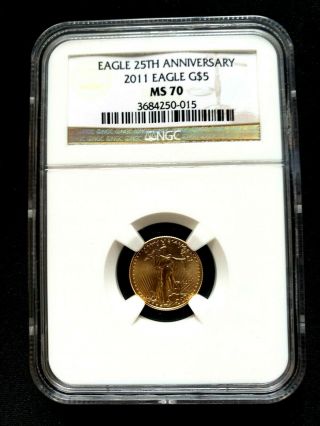 2011 $5 Gold Eagle Ms70 Ngc 1/10 Oz