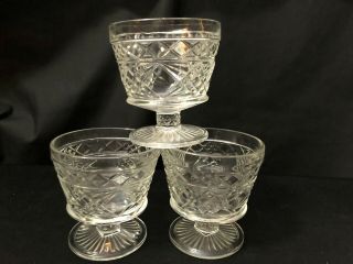 Set Of 3 Vintage Clear Etched Glass Pedestal Dessert Bowls Ice Cream