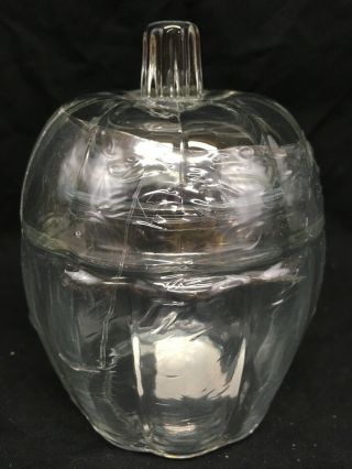 Vintage Anchor Hocking Clear Glass Pumpkin Shape Candy Dish With Lid - 5 "