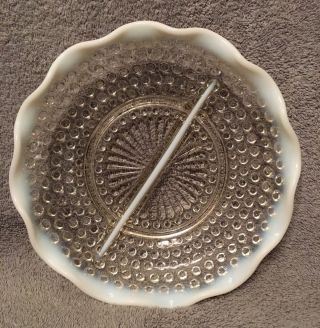 Set Of 2 White Opalescent Hobnail Glass Divided Plates Relish Dishes 2