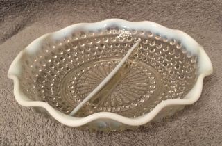 Set Of 2 White Opalescent Hobnail Glass Divided Plates Relish Dishes 3