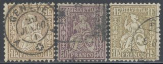 Switzerland 1862 - 1881 50c & 1fr (scott 50b,  67 - 68) Helvetia Selection $2495