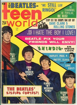 Teen World (1965) June Beatles Cover/photos Elvis Dave Clark Rolling Stones Vg,