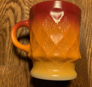 Vintage Anchor Hocking Red Orange Diamond Design Coffee Mug
