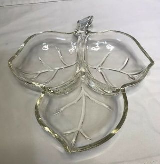 Vintage Hazel Atlas Clear Glass Leaf Shaped Divided Candy Dish