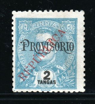 Portuguese India 1914 D.  Carlos I 2 Tangas Provisional Local Overprint M