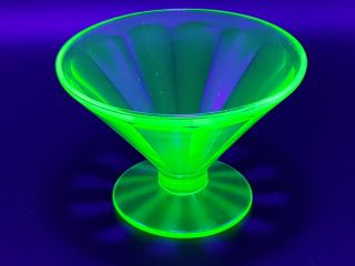 Vintage Federal Depression Glass Green Vaseline Uranium Paneled Sherbet Dish