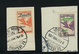 B&d: 1931 Hungary Scott C24 - C25 Airmail Set On Piece (1st/2nd Day Cancels)
