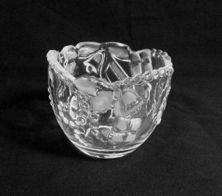 Mikasa Crystal Germany Clear Candy Dish Frosted Bells Bows Gifts Beaded Edge