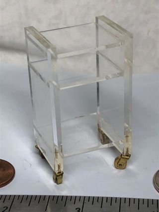 1:12 Miniature Furniture Doll House Artisan Made Acrylic Side Table & Wheels S