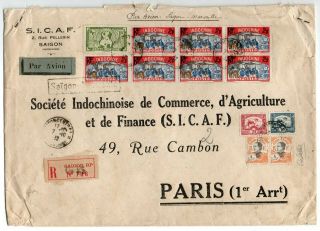 1932 Indo - China To France Airmail Cover,  Impressive Franking,  Rarity