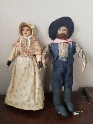 Two Vintage Prairie Doll Handmade Primitive Folk Art