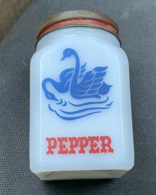Vintage Mckee Tipp City Milk Glass Pepper Salt Spice Shaker Jar Swan
