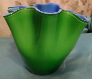 Gorgeous Designs China Art Blown Vases W/ Ruffle Two - Tone Lime/green - Blue