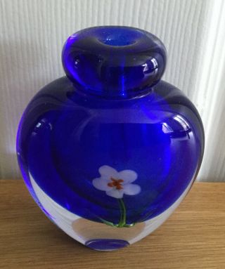 Blue Studio Art Glass Bud Vase Inset Flower Design Hand Blown Possible Murano