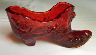 Vintage Fenton Ruby Red Glass Shoe Cabbage And Rose Pattern