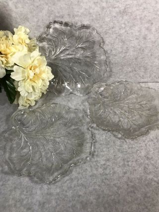 Vintage Clear Glass Leaf Shaped Set Of 3 Small Plates
