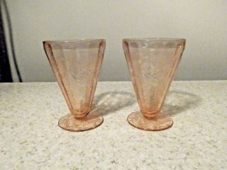 2 Jeannette Pink Floral (poinsettia) 4 3/4 " Footed Water Tumblers