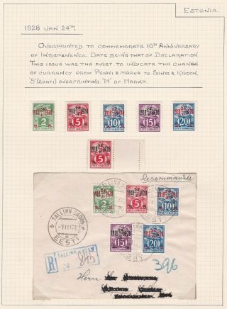 Estonia.  1928 Currency Overprint.  Three Pages.  With Varieties And Covers.