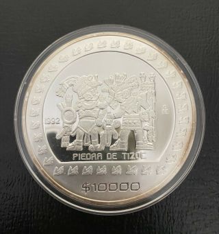 1992 - Mo Mexico Silver 5 Onza 10000 Pesos Piedra De Tizoc Aztec Series Proof