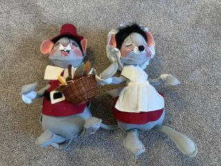 Annalee Mobilitee Pilgrims Thanksgiving Mouse Mice Man Woman Mobilitee Dolls 14”