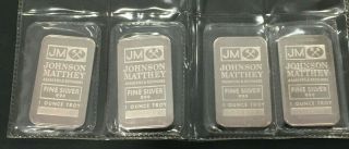 Johnson Matthey King Koil 4 X Pure Silver 1 Oz.  Bar & 2 Consecutive S/n