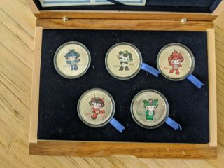 2008 Beijing Olympics Set Of 5 Official Mascot Colorized 1 Oz Pure Silver.