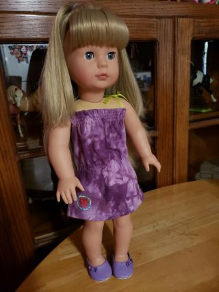 Gotz 18 " Doll Blond Blue Gray Eyes Pottery Barn Kids Wearing Ag Clothes