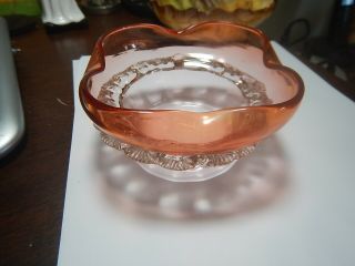 Art Glass Bowl Cranberry To Clear Applied Rigaree No Damage Old Estate