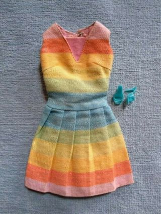 1960s Vtg Barbie Fun N Games 1619 Rainbow Stripe Dress Japan Turquoise Mules