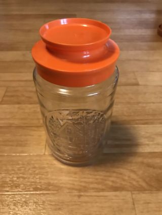Vintage Anchor Hocking Cabin Jar: Clear Glass With Orange Lid