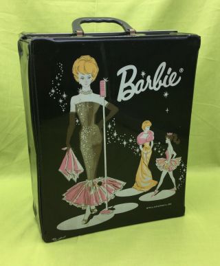 Mattel BARBIE 1962 Vintage Ponytail Black Patent Doll Clothes Carry Case 2