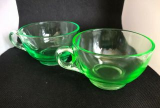 Set Of 2 Vintage Depression Vaseline Green Glass Tea Cup Uranium