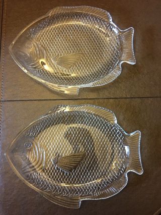 Vintage Oven Proof Usa Clear Glass Fish Dishes Set Of 2