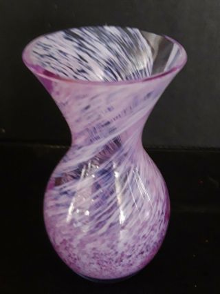 " Caithness " Scotland Small Glass Vase Pink /lilac/white Swirl Colouring Vgc