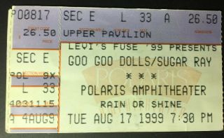Goo Goo Dolls/sugar Ray 8/17/99 - Polaris Amphitheater Columbus,  Oh - Ticket Stub