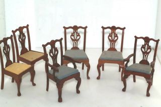 6pc The House Of Miniatures X - Acto Chippendale Chairs Dollhouse Furniture