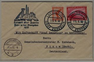 Germany Zeppelin Cover Saargebiet Fahrt 25.  6.  33