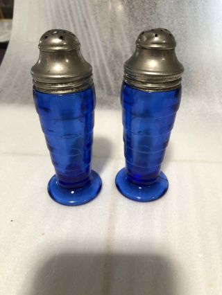 Cobalt Blue Modern Tone Salt And Pepper Shakers By Hazel Atlas Depression Glass
