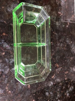 Vintage Uranium Vaseline Glass Green Glow 8 1/4 " Divided Oblong Relish Dish