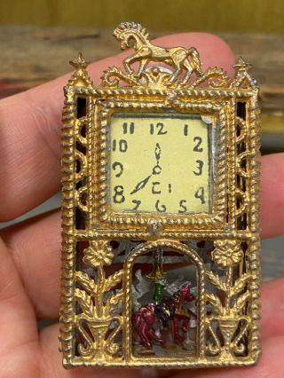 Vintage Miniature Dollhouse 1970s Southwestern Metal Clock Rare Cowboy Pendulum