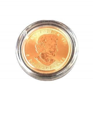 2015 Canada $5 Maple Leaf 1/10th Oz.  9999 Pure Gold Coin In Protective Capsule