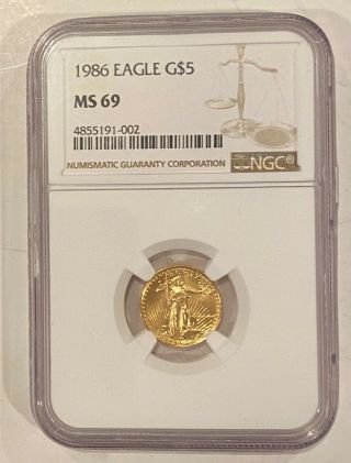 1986 American 1/10 Oz Gold $5 Eagle Ngc Ms 69 First Year Issue Mintage 912,  609