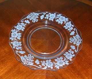 Cambridge Willow Blue 3400/61 7 - 1/2 " Tea Plate Etched Apple Blossom (2 Plates)