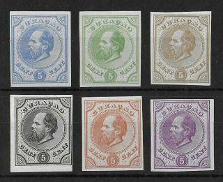 Curacao 1873 No Gum Imperf 5c Set Of 6 Stamps Color Proofs Vf