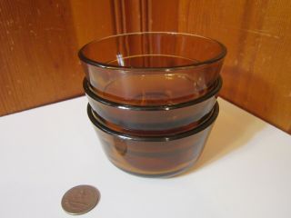 Set Of 3 Vintage Amber Anchor Hocking Custard Cups 6 Oz 434 Ramekins Usa Euc
