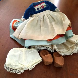Madame Alexander Dutch Doll Dress Ruffled Lace Wood Clogs Panties Vintage 1950s