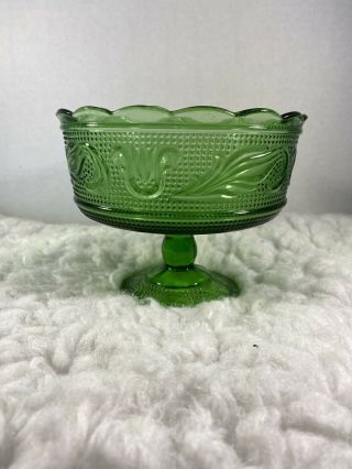 Vintage E O Brody Green Glass Pedestal Ornate M6000 Bowl