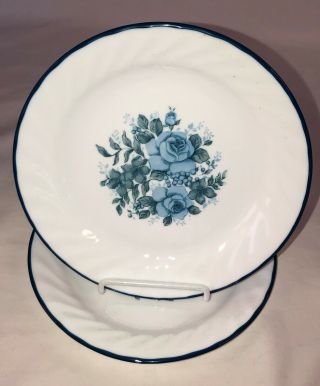2 Corelle Blue Velvet Roses 7 1/4 " Dessert Plates